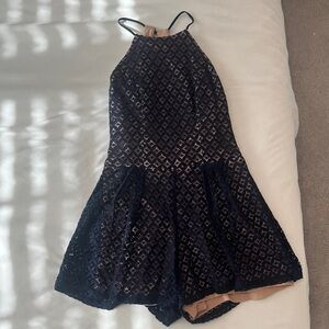 City Triangles Black and Tan Lace Romper